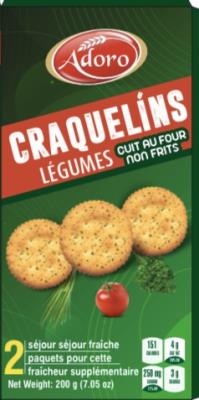 B01894 : Adoro B01894 : Lunch and snacks - Cookies - Vegetable Crackers ADORO, VEGETABLE CRACKERS, 24 x 200G