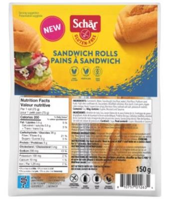 CG2358 : Schar CG2358 : Lunch and snacks - Sesame - Sandwich Rolls SCHAR,SANDWICH ROLLS,7 x 2 CT (150g) (exp.)