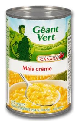 CL77 : Green giant CL77 : Preserves and jars - Vegetables - Creme Style Corn GREEN GIANT,CREME STYLE CORN,12 x 398 ML