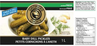 CM56 : Growers choice CM56 : Preserves and jars - Vegetables - Baby Dill & Garlic Pickles GROWERS CHOICE, BABY DILL & GARLIC PICKLES ,12 x 1 L