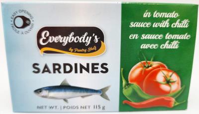 CP037 : Everybody's CP037 : Frozen Products - Meat - Sardines In Tomato Sauce & Chili EVERYBODY'S , SARDINES in tomato sauce & chili , 24 x 115g