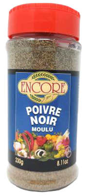 E55100 : Encore E55100 : Condiments - Pepper - Ground Black Pepper ENCORE,GROUND BLACK PEPPER, 12 X 230G
