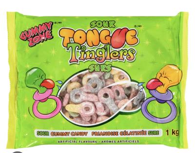 G439 : Gummy zone G439 : Confectionery - Candy - Tongue Tinglers Sour (bag) GUMMY ZONE,TONGUE TINGLERS sour (bag), 12 x 1 KG