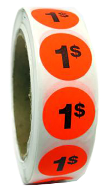 PR001 : Price rolls PR001 : Accessories & Supplies - Discount sticker - 1$ Fluo PRICE ROLLS, 1$ FLUO, 1000/rlx