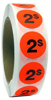 PR002 : Price rolls PR002 : Accessories & Supplies - Discount sticker - 2$ Fluo PRICE ROLLS, 2$ FLUO, 1000/rlx
