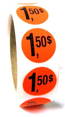 PR150 : Price rolls PR150 : Accessories & Supplies - Discount sticker - 1.50$ Fluo PRICE ROLLS, 1.50$ FLUO, 1000/rlx