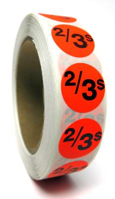 PR203 : Price rolls PR203 : Accessories & Supplies - Discount sticker - 2/3$ Fluo PRICE ROLLS, 2/3$ FLUO, 1000/rlx