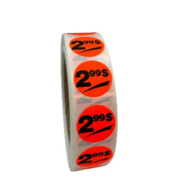 PR299 : Price rolls PR299 : Accessories & Supplies - Discount sticker - 2.99$ Fluo PRICE ROLLS, 2.99$ FLUO, 1000/rlx